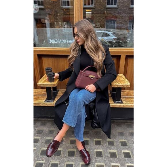 Naturalizer Cabaret Burgundy Patent Loafers | Block Heel Lug Sole Preppy Staple - Picture 3 of 16